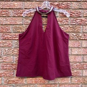 Merlot Mock Neck Keyhole Blouse